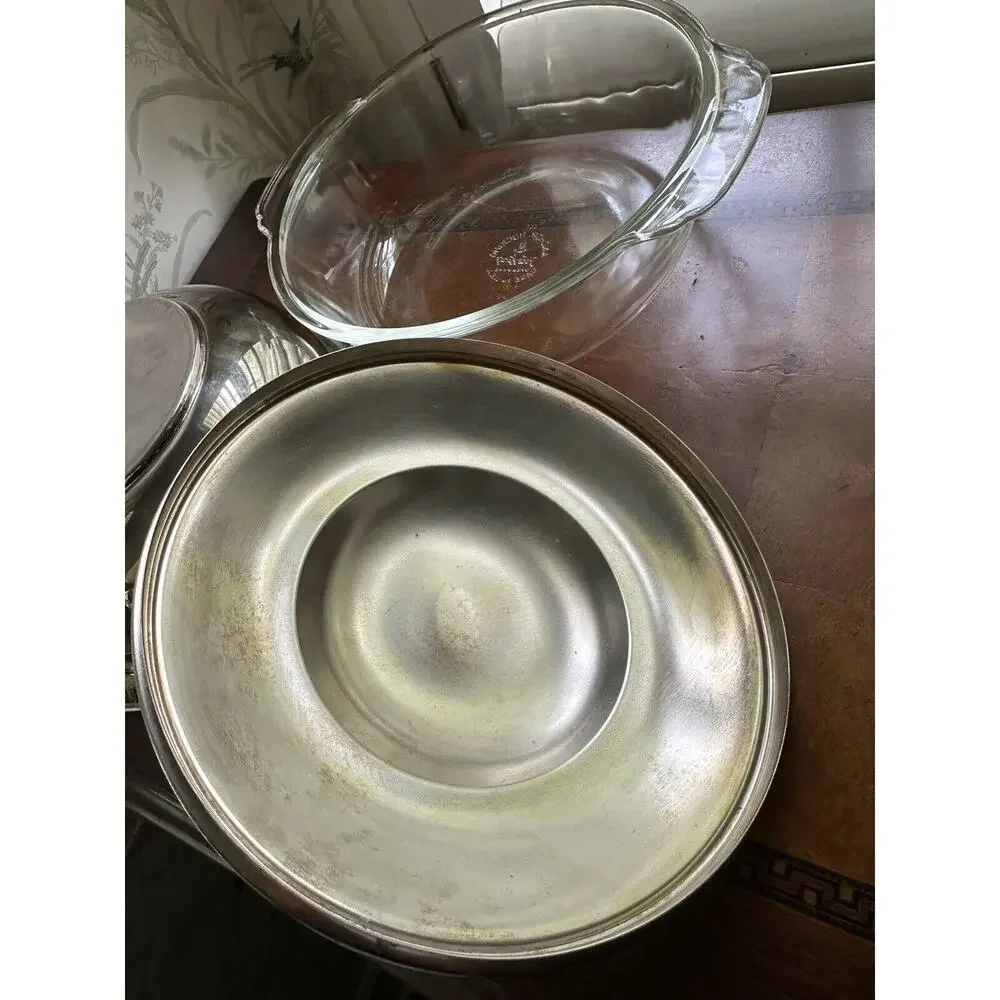 Vtg Eales Fire King 1779 Silverplated Server Clear Glass Nested Bowl Anchor Hock